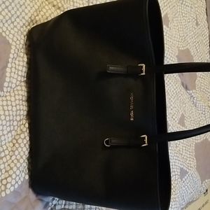 Michael Kors black textured leather jet set tote